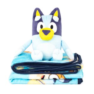 Jay Franco Bluey Plush Mini Pillow Buddy & 40 x 50 Inch Travel Throw Set - Kids Super Soft 2 Piece Blanket Set