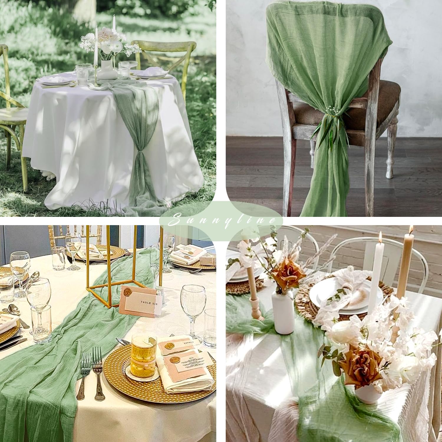 12 Pcs 10FT Sage Green Cheesecloth Table Runner 35 x 120 Inches Long Runner for Tables Gauze Fabric Boho Table Runner Decoration Rustic Sheer Runner for Wedding Baby Shower Birthday Party (Sage Green)