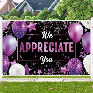 We Appreciate You Banner Thank You Banner Pastor Appreciation Decorations Banner Thank You For All You Do Backdrop Employee Appreciation Gifts Staff Retirement Appreciation Party Decor (Purple Black)