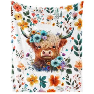 caomeiwu highland cow blanket, 40"x50" flannel cute highland cow themed white throw, soft nap throw blanket for home boys girls women highland cow lovers