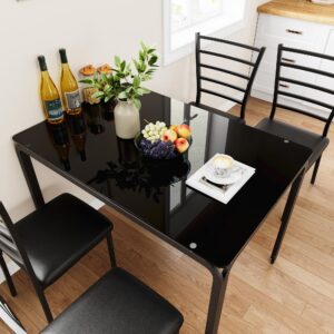 Glass Dining Table Set for 4, Kitchen Table and Chairs for 4, 5 Piece Kitchen Dining Room Table Set,Space-Saving Wood Modern Rectangle Dinner Table Dinette Furniture for Breakfast Nook,Home Office