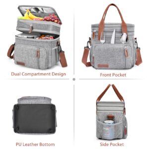 BAGNN Lunch Box & Lunch Bag for Women Men, Large Insulated Adult Lunch Box Leakproof Lunchbox Cooler Bag for Work Picnic Beach,16L, Gray