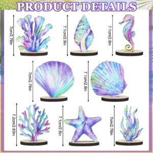 Beeveer 16 Pieces Mermaid Party Decorations Under the Sea Mermaid Bee Disco Dinosaur Table Centerpiece DIY Wood Bee Disco Table Decor for Ocean Bee Disco Dinosaur Theme Birthday Baby Shower (Mermaid)