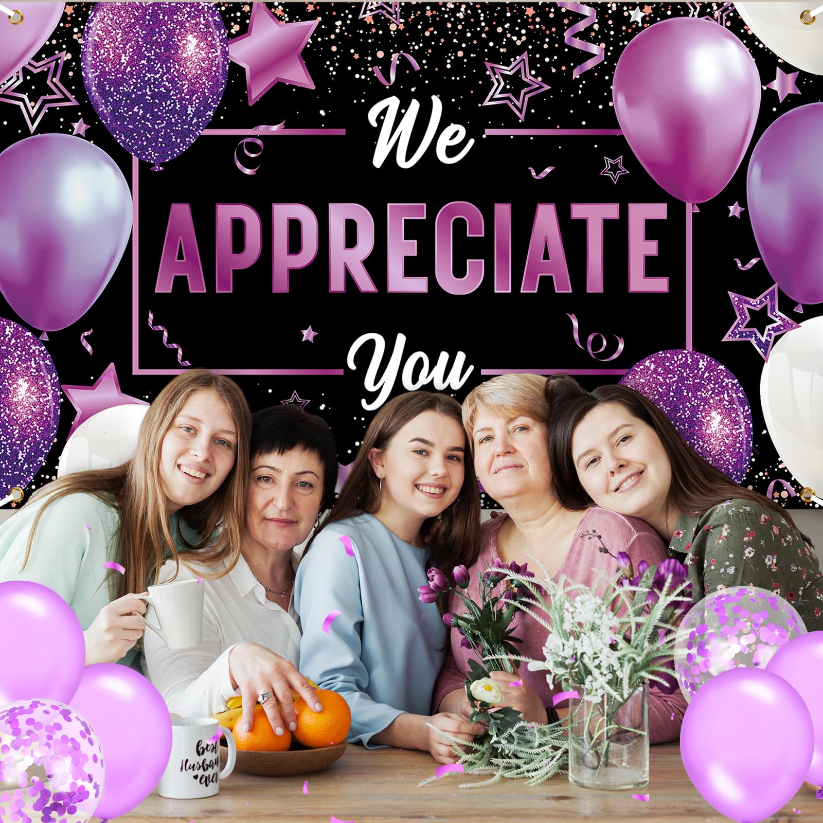 We Appreciate You Banner Thank You Banner Pastor Appreciation Decorations Banner Thank You For All You Do Backdrop Employee Appreciation Gifts Staff Retirement Appreciation Party Decor (Purple Black)