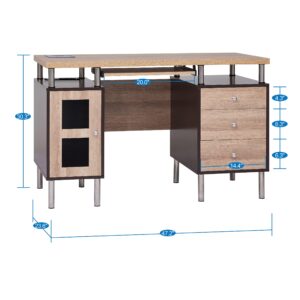 Naomi Home 3-Drawer File Cabinet Office Computer Writing Desk with Keyboard Tray, Two-Tone Desk with Power Outlets, USB Ports Station, Metal Legs - Espresso, Natural