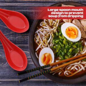 Hushee 200 Pieces Asian Soup Bulk Spoons 6.3 Inch Chinese Japanese Korean Style Spoon Serving Wonton Soba Rice Melamine Spoon with Hook for Pho Ramen Noodle Dumpling Dinner, Black and Red