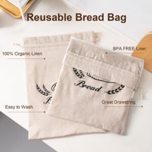 GobiSea 2 Pack Bread Bags for Homemade Bread - Plastic Lined - Reusable Linen Bread Bag with Plastic Liner For Sourdough & Bread Storage - 20" x 14"