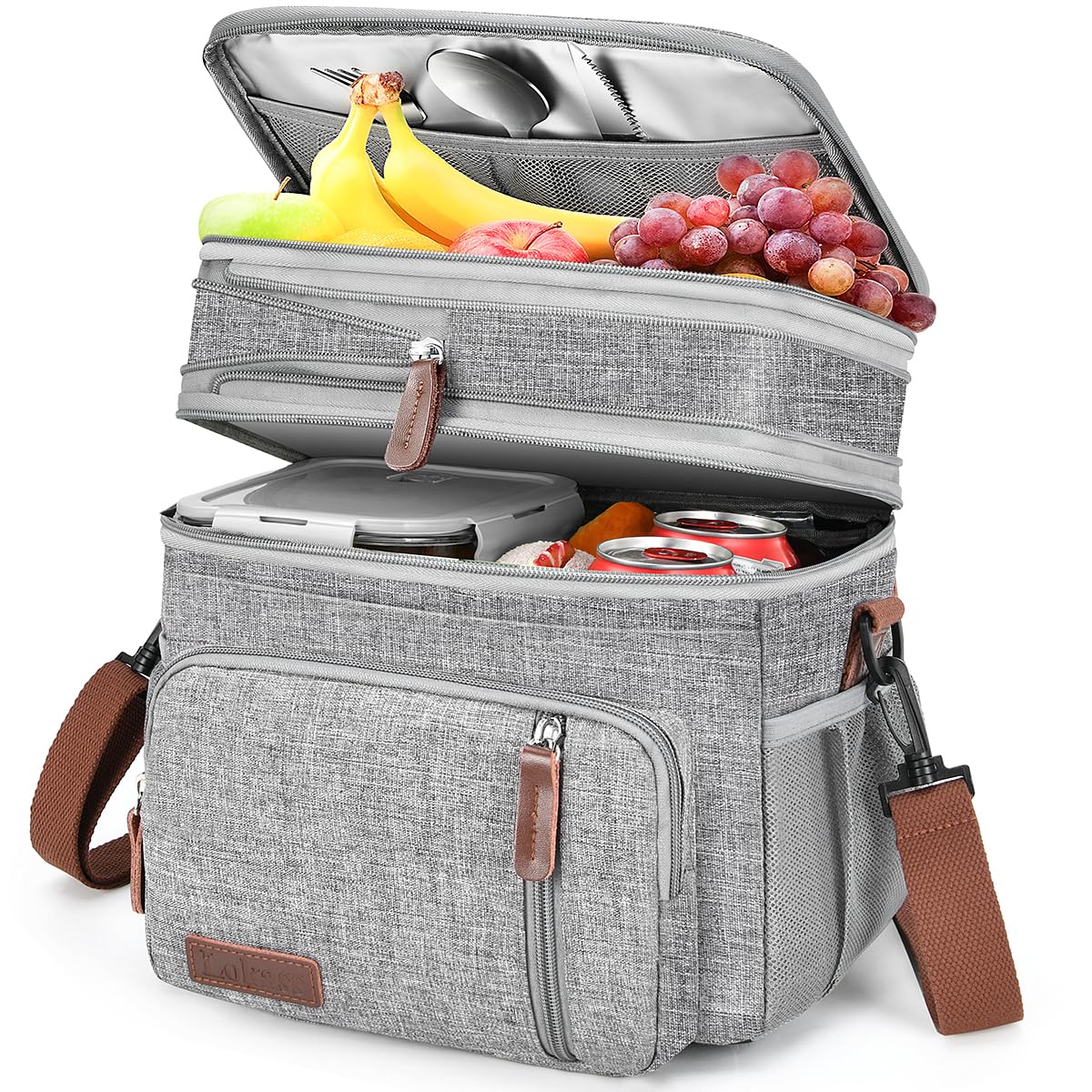 BAGNN Lunch Box & Lunch Bag for Women Men, Large Insulated Adult Lunch Box Leakproof Lunchbox Cooler Bag for Work Picnic Beach,16L, Gray