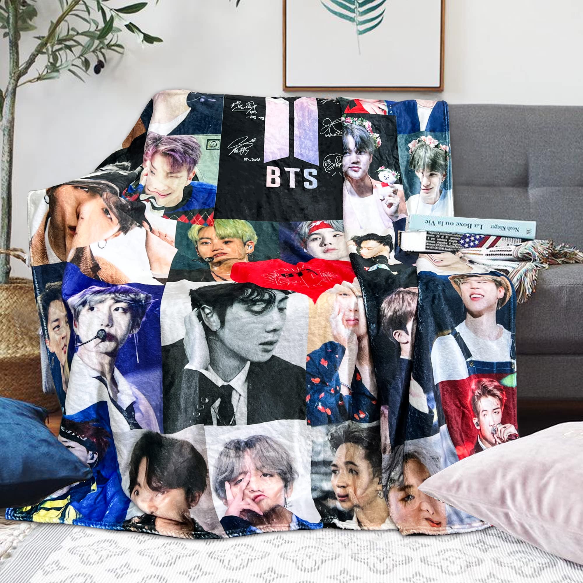 Korea-Pop Music Blanket 60X80 Inch Flannel Blanket, Soft Novelty Fashion Singers Blanket Bed Throws Blanket for Sofa Bed Bedroom Air Conditioning Blanket