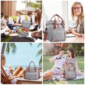 BAGNN Lunch Box & Lunch Bag for Women Men, Large Insulated Adult Lunch Box Leakproof Lunchbox Cooler Bag for Work Picnic Beach,16L, Gray