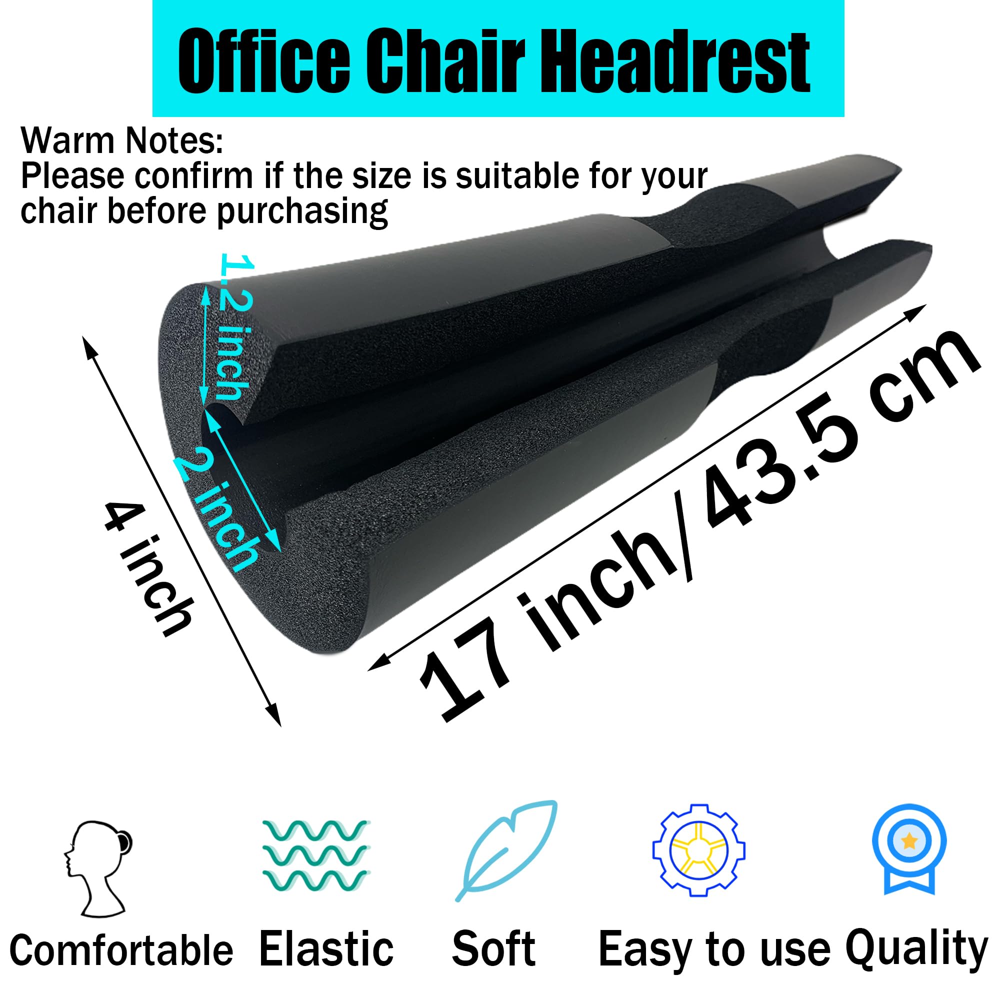 JuGeoZhi Office Chair Headrest Attachment - Neck Support for Office Chair Sponge Head Neck Rest Pillow for Ergonomic Executive Chair, 18 Inch