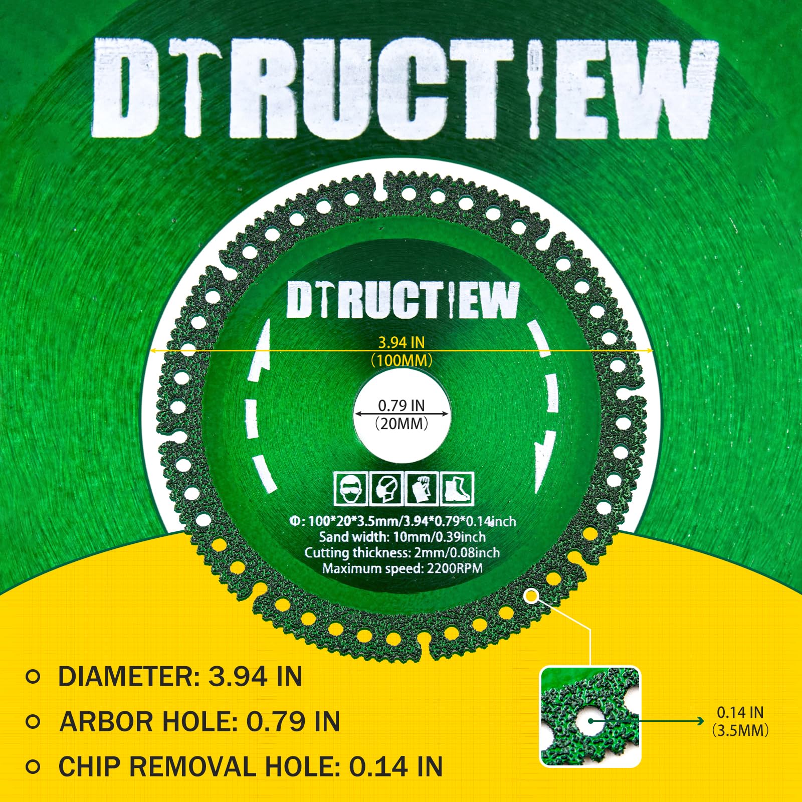 DTRUCTIEW 4 Inch Indestructible Disc for Grinder, Indestructible Disc 2.2 for Angle Grinder 7/8" (Model 125), for Smooth Cutting, Chamfering, Grinding of All Materials (8)