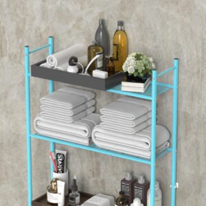 Livilord Over The Toilet Storage, 3-Tier Metal Bathroom Shelves, Freestanding above Toilet Storage Shelf with 4 Hooks for Bathroom, Blue