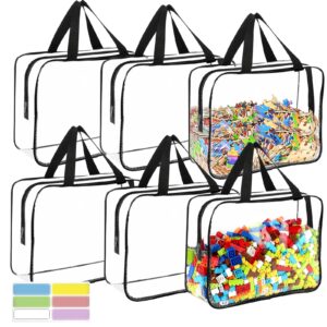 6 packs large toy storage bags with labels, reusable clear pvc board game storage, travel waterproof organizer bags with zipper for building blocks, puzzle, kids books