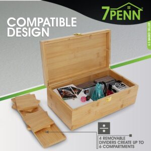 7Penn Trading Card Storage Box - 6 Compartment Bamboo Card Organizer Box with Dividers - 1200 Card Latching Wooden Top Loading Organizing Case for Collecting Sports Cards and Role Playing Game Cards