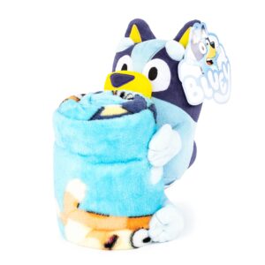 Jay Franco Bluey Plush Mini Pillow Buddy & 40 x 50 Inch Travel Throw Set - Kids Super Soft 2 Piece Blanket Set