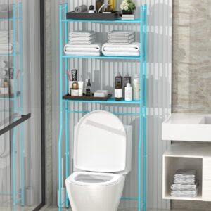 Livilord Over The Toilet Storage, 3-Tier Metal Bathroom Shelves, Freestanding above Toilet Storage Shelf with 4 Hooks for Bathroom, Blue