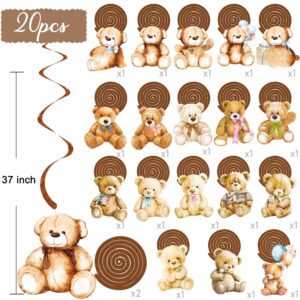 20pcs Bear Baby Shower Party Hanging Swirls Teddy Bear Baby Shower Decorations We Can Bearly Wait Ceiling Swirls for Brown Bear Kids Birthday Gender Reveal Wedding Bridal Shower Party Supplies