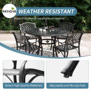 PATIO-IN Outdoor Dining Chairs Set of 2, Cast Aluminum Patio Chairs Set with Armrest, Bistro Chairs Outdoor for Garden, Porch, Backyard