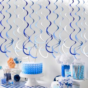 36 Pcs Blue Hanging Swirl Decorations Ombre Royal Blue White Felt Swirl Streamer Spiral Ceiling Garland for Birthday Wedding Baby Shower Graduation Under The Sea Nautical Ahoy Achor Party Supplies