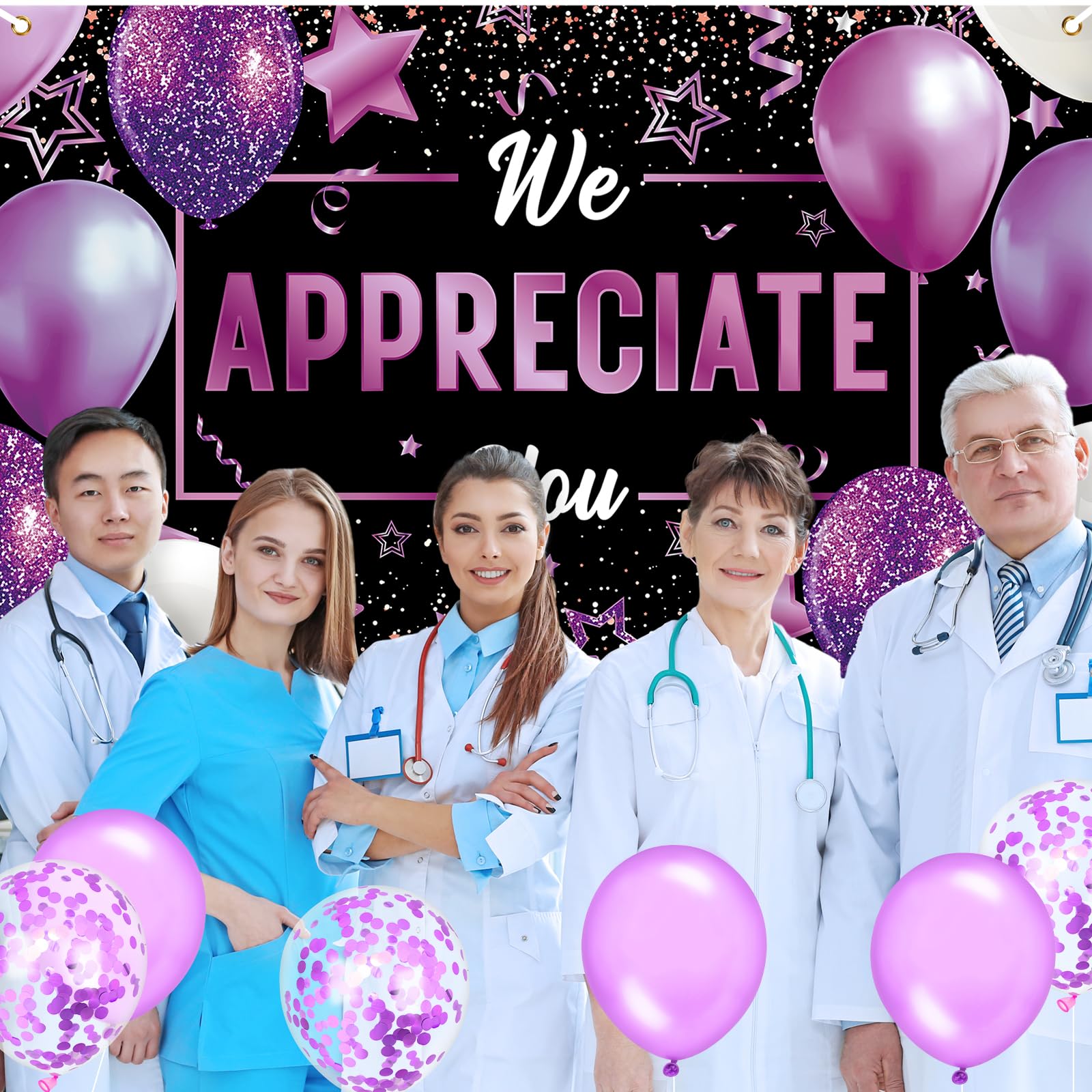 We Appreciate You Banner Thank You Banner Pastor Appreciation Decorations Banner Thank You For All You Do Backdrop Employee Appreciation Gifts Staff Retirement Appreciation Party Decor (Purple Black)