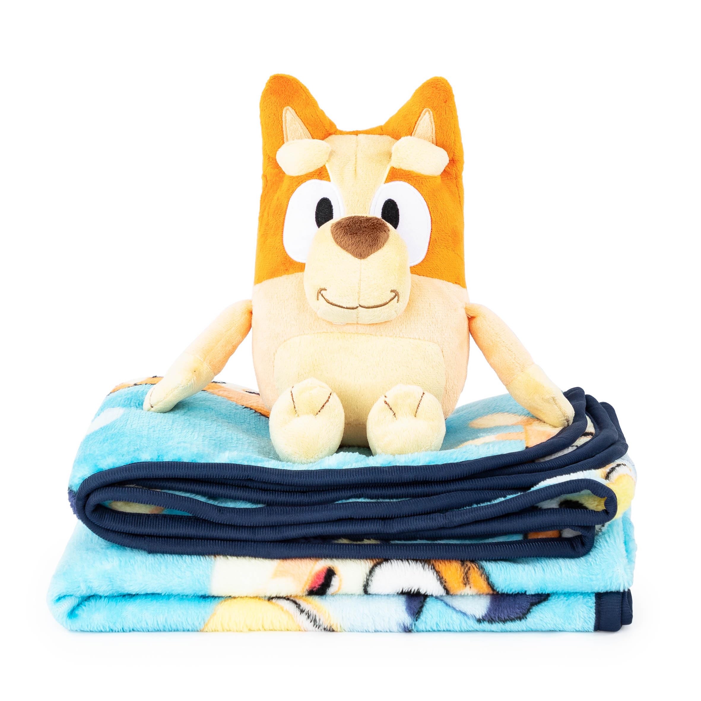 Jay Franco Bingo Plush Mini Pillow Buddy & 40 x 50 Inch Travel Throw Set - Kids Super Soft 2 Piece Bluey Blanket Set