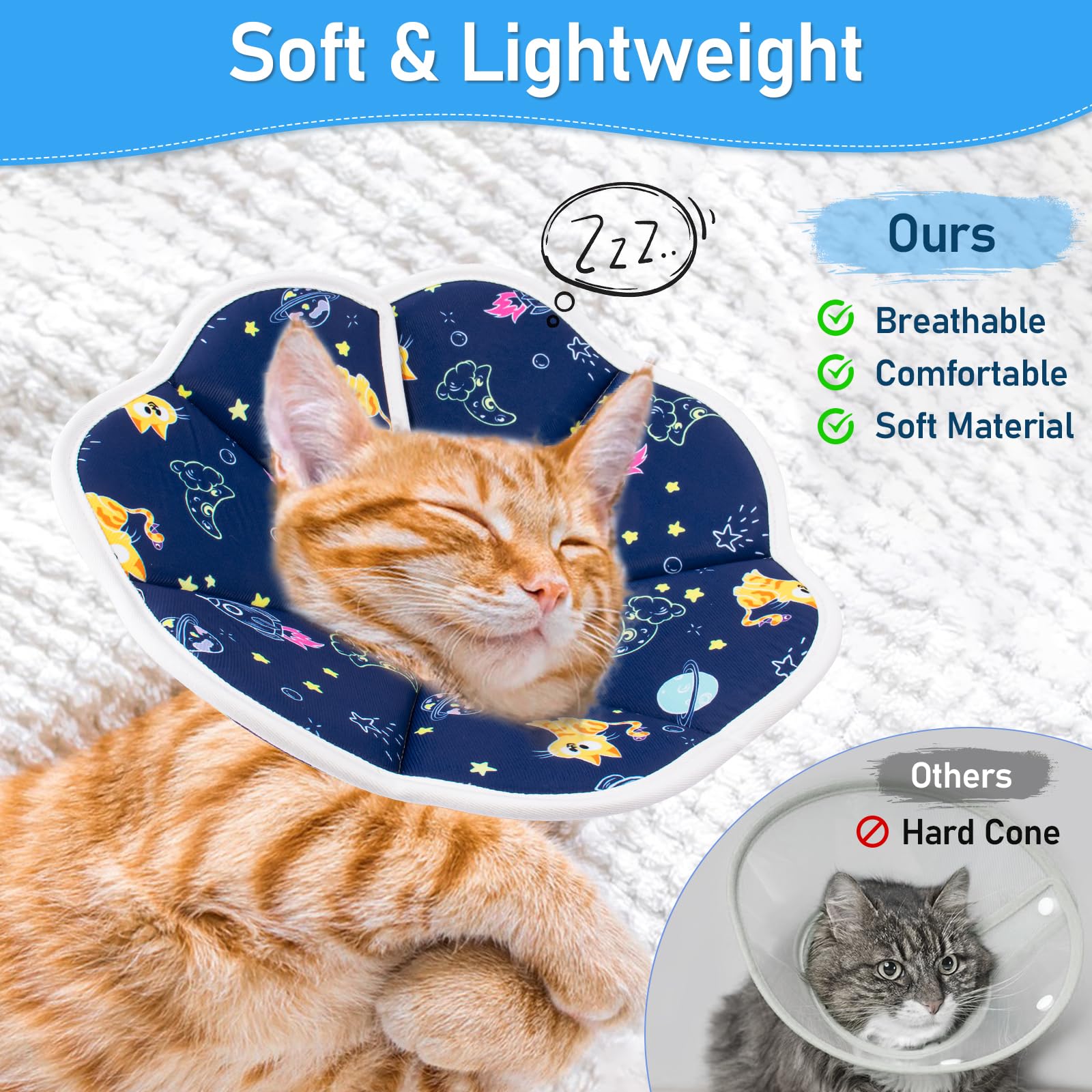 Cat Cone Collar Soft Cone for Cats Cat Recovery Collar, Adjustable Pet Cone Cat Cones to Stop Licking Wounds, Anti Scratch Cat Spray Elizabethan Collar Cone for Cats Kitten Cat E Collar After Surgery