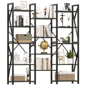 gaomon triple wide 5 tier book shelf, 70.8” tall bookcase with 14 open shelves, large industrial bookshelves and bookcases with metal frame for home office, study room, living room-black