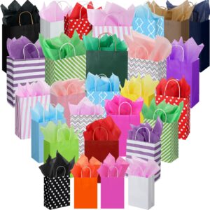 tenceur 28 pcs gift bags assorted sizes bulk with 56 tissues papers paper gift bags with handles for birthday party favor various occasions, 8.3 in small, 10.6 in medium, 12.6 in large