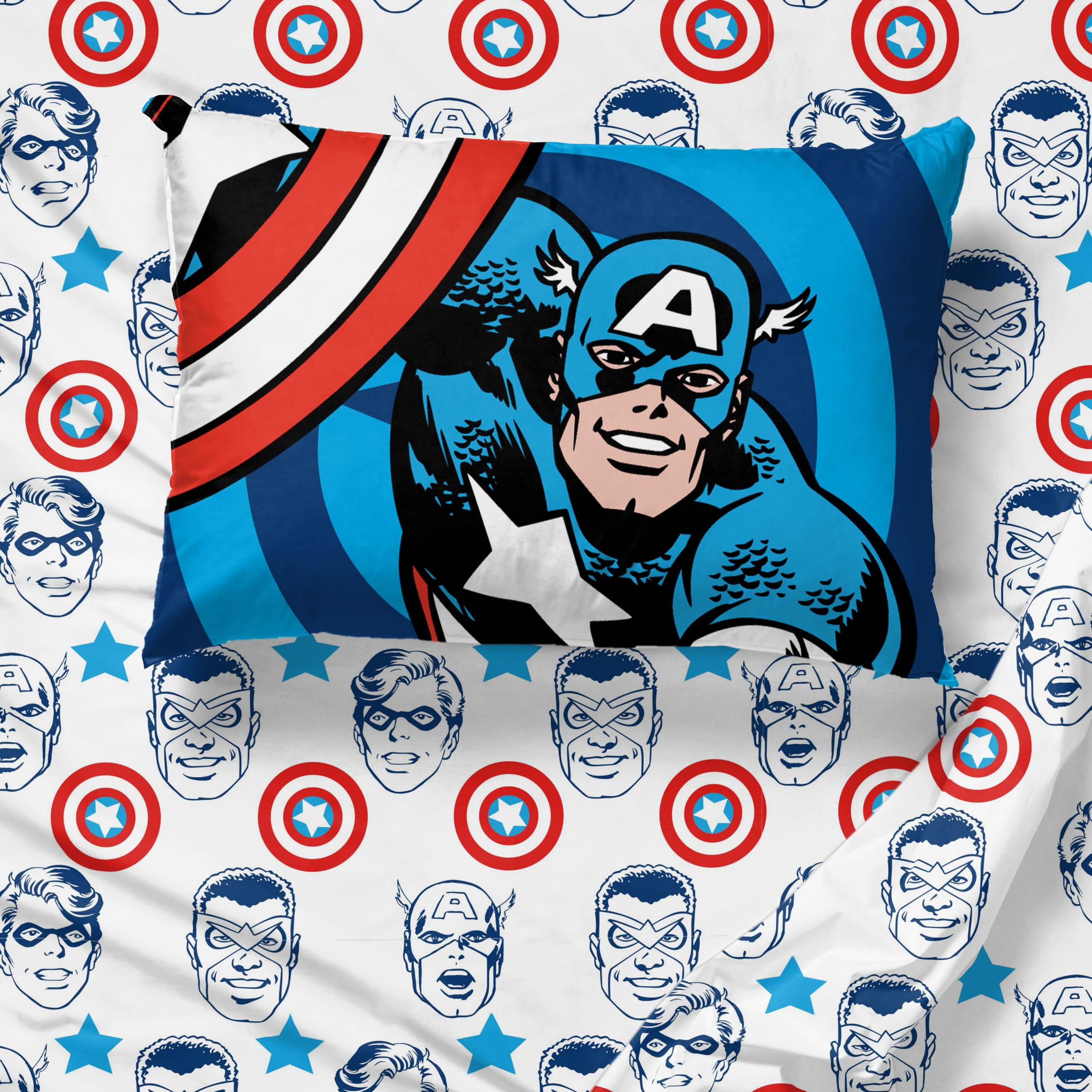 Jay Franco Marvel Comics Avengers Twin Size Sheet Set - Super Soft Kids 3 Piece Bedding Set Features Captain America, Falcon & Bucky Barnes - Microfiber Sheets Includes Reversible Pillow Cover