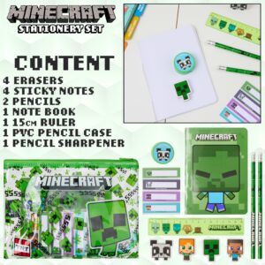 Minecraft Filled Pencil Case and Stationery Set for Kids, School Supplies - Gifts for Boys (Green)