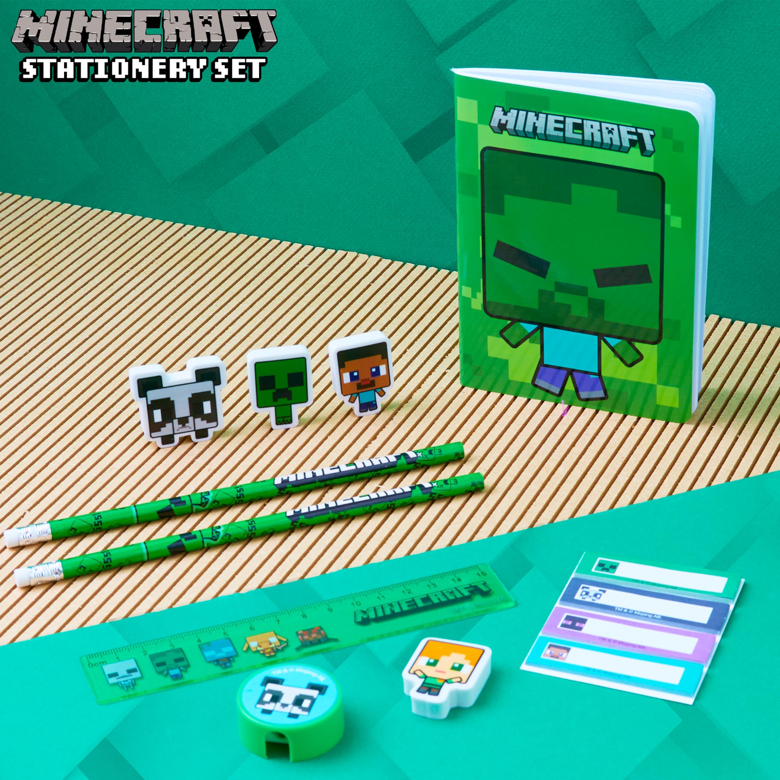 Minecraft Filled Pencil Case and Stationery Set for Kids, School Supplies - Gifts for Boys (Green)