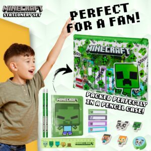 Minecraft Filled Pencil Case and Stationery Set for Kids, School Supplies - Gifts for Boys (Green)