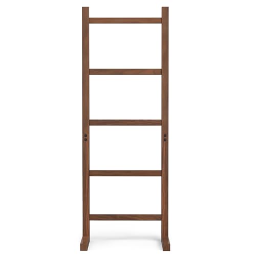 SIMPLIHOME Bray Solid Acacia Wood Contemporary Bath Towel and Blanket Ladder Shelf, 23 inch, Natural Walnut