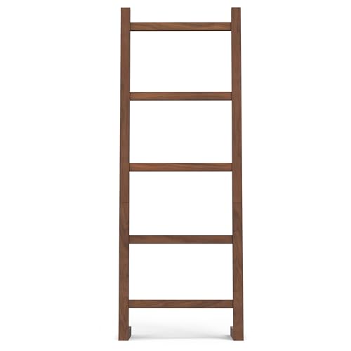 SIMPLIHOME Bray Solid Acacia Wood Contemporary Bath Towel and Blanket Ladder Shelf, 23 inch, Natural Walnut