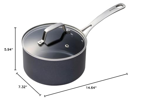 KYOCERA Ceramic Saucepan with Ceramic Non-Stick Coating, 7 inches, PFAS/PTFE Free, Stainless Steel Handle, Suitable for All Stove Types, Includes Glass Lid, CSP-07