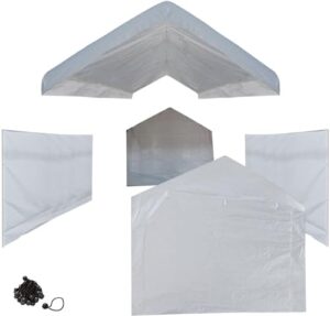 10x20 white canopy carport cover set with valanced top all 4-side walls and top (5 pcs tarps set, no frame)