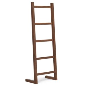 simplihome bray solid acacia wood contemporary bath towel and blanket ladder shelf, 23 inch, natural walnut