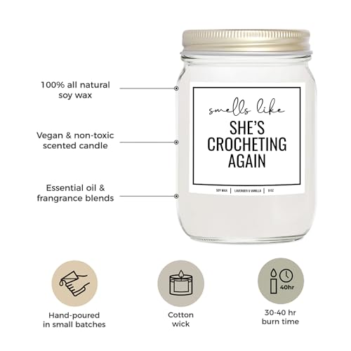 YouNique Designs Candle Gifts for Crocheters 8oz - Crocheting Gifts for People Who Crochet - Cool Gifts for Crochet Lovers - Gifts for Someone Who Crochets, Gift for Crocheter (Lavender & Vanilla)