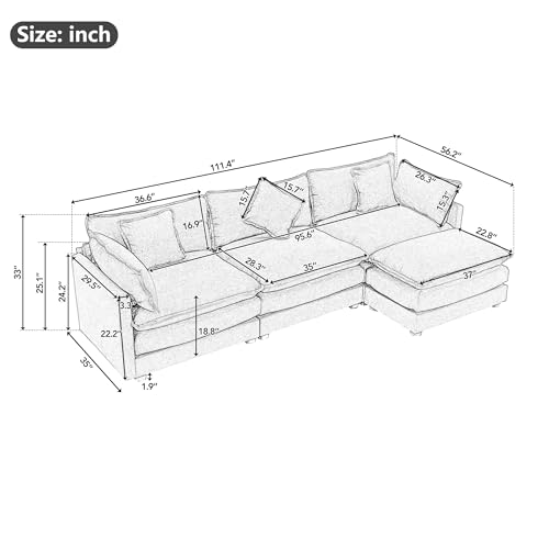 Minimalist Convertible Modular Sectional Sofa with Movable Ottoman Set, Comfort Chenille Upholstered Corner Couch, Free Combination Deep Seat Sofa&Couches with Throw Pillows for Living Room Apartment