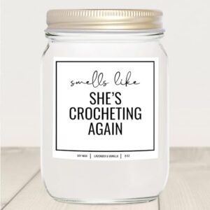 YouNique Designs Candle Gifts for Crocheters 8oz - Crocheting Gifts for People Who Crochet - Cool Gifts for Crochet Lovers - Gifts for Someone Who Crochets, Gift for Crocheter (Lavender & Vanilla)