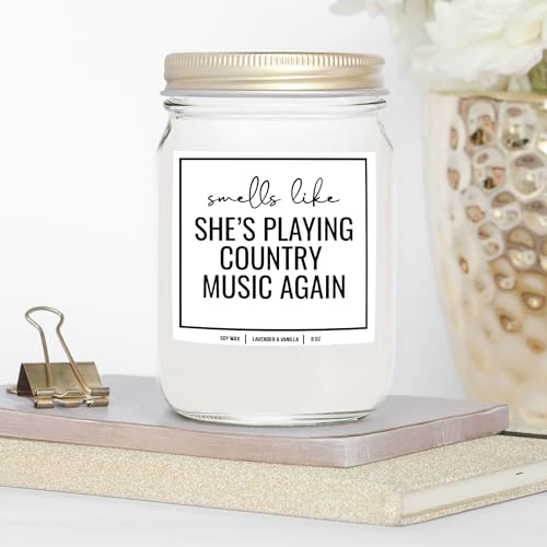 YouNique Designs Candle for Country Music Fan Gift 8oz Candle - Cowgirl Gifts for Country Music Lovers - Country Music Lover Gifts - Cool Country Music Gifts for Music Lovers (Lavender & Vanilla)