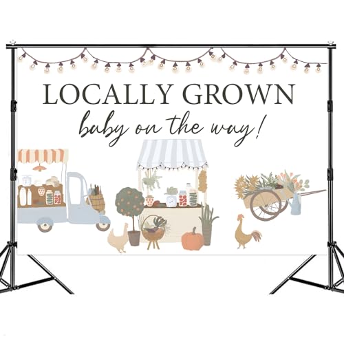 kreat4joy Locally Grown Baby Shower Backdrop, Vegetable and Fruit Baby Shower Decorations, Farmer's Market Baby Shower Decorations Backdrop for Kids Boy Girl Baby Shower Photography Background