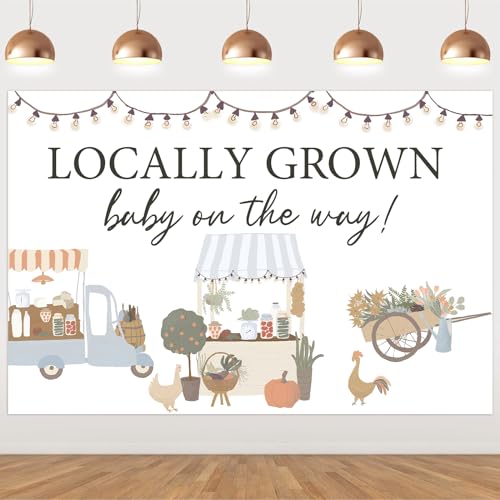 kreat4joy Locally Grown Baby Shower Backdrop, Vegetable and Fruit Baby Shower Decorations, Farmer's Market Baby Shower Decorations Backdrop for Kids Boy Girl Baby Shower Photography Background