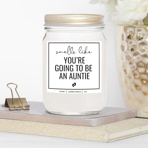 YouNique Designs Pregnancy Announcement for Aunt, Sister, Auntie 8 oz Candle - Aunt Pregnancy Announcement Gift - Smells Like Youre Going to be an Aunt Candle - New Aunt Gifts (Lavender & Vanilla)