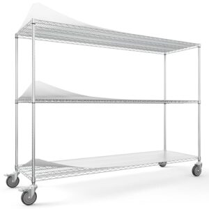 3 Tier NSF Wire Shelf Shelving Unit, 24 x 72 x 62 Inch 3000lbs Capacity Heavy Duty Adjustable Storage Rack with 5in Wheels and Shelf Liners and Extensible Designs Large Utility Storage Rack - Chrome