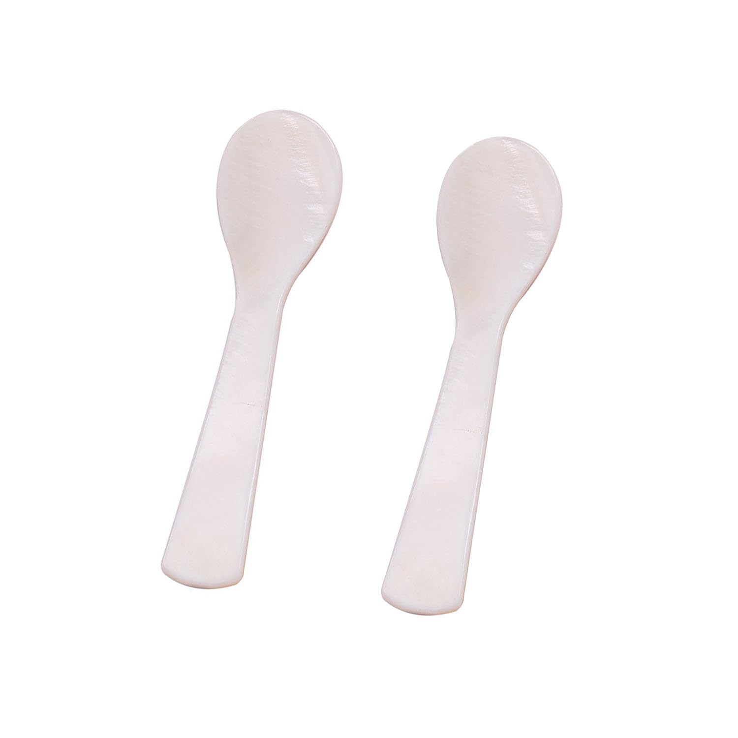 BUWUSMU Set of Caviar Spoons with Shell Design - Mother of Pearl MOP Caviar Spoons with Round Handles for Serving Caviar, Eggs, Ice Cream, Coffee in Restaurants (2 Pieces, 3.54 Inches)