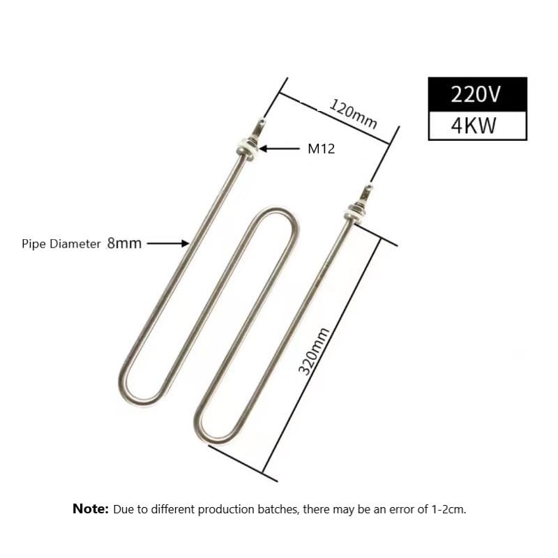 W-shaped Q2 Rice Steamer Heating Element, M12 220V/4000W 304 Stainless Steel Electric Heating Tube for Rice Steamer Water Heater Insulation Box