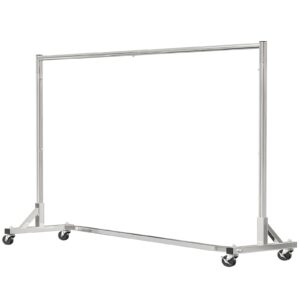 Simple Trending Industrial Grade Z-Base 70in extra long Clothes Garment Rack, Commercial Grade Rolling Clothing Rack, Heavy Duty 600lb Load with Wheels, Chrome.