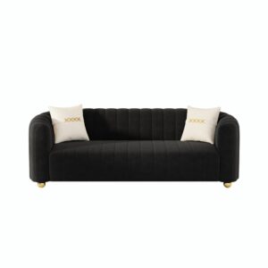 Moxoq Modern Black Velvet Couch for Living Room, 83.46" Curved Black Sofa with Gold Metal Sphere Legs, 3 Seater Comfy Cloud Couches for Bedroom Apartment (Velvet Black)